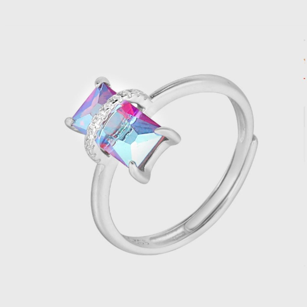 925 Sterling Silver CZ Cubic Zirconia rainbow Resizable Ring Diamond Ring